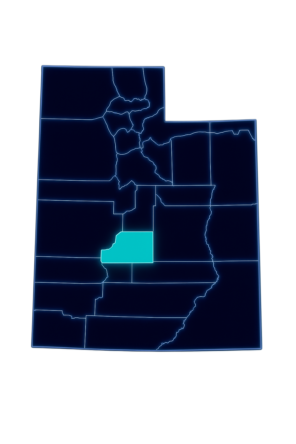 Utah county map with Utah County highlighted